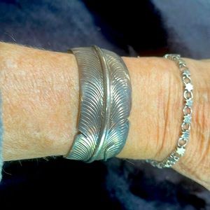 Sterling feather cuff bracelet